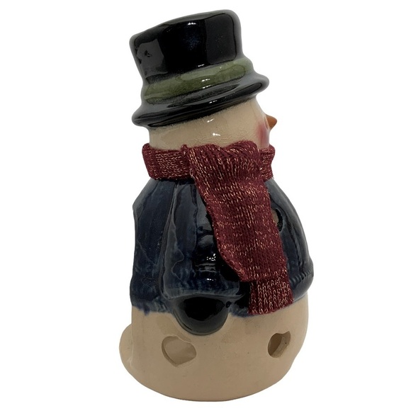 Old World Snowman Candle Votive Holder Glazed Clay Pottery Pierced Cut Outs NWT - Picture 3 of 15